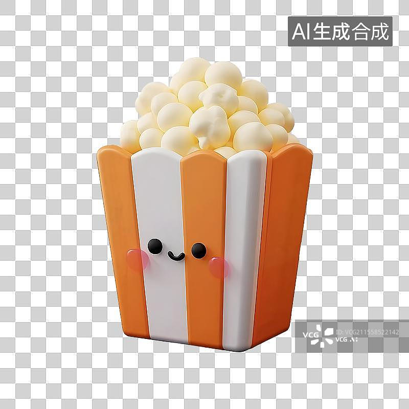 【AI数字艺术】3D粘土风格可爱卡通爆米花桶免抠元素图片素材