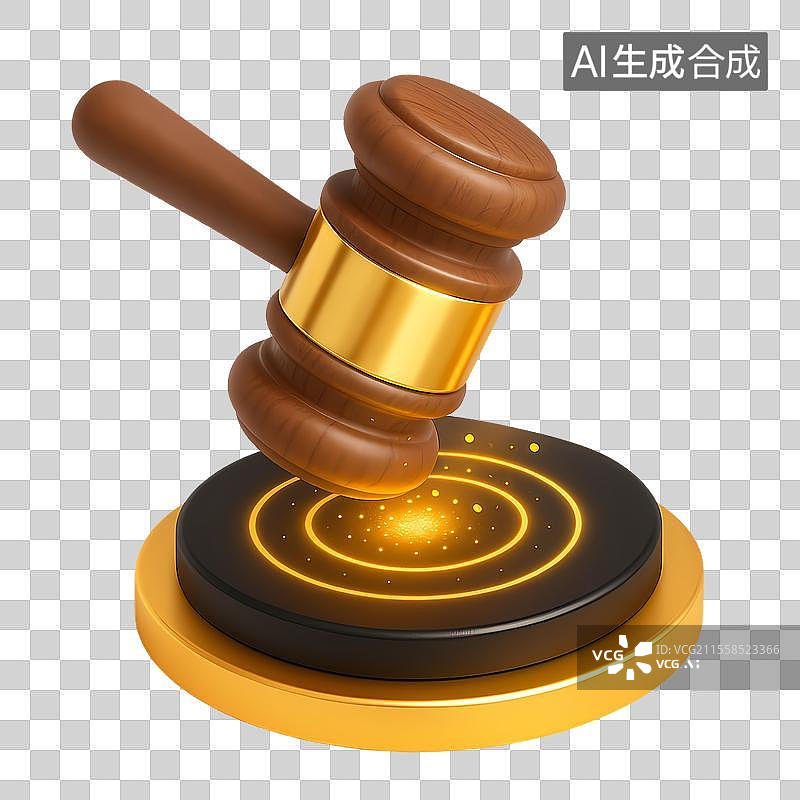 【AI数字艺术】金色法槌与法律权威3D图标图片素材