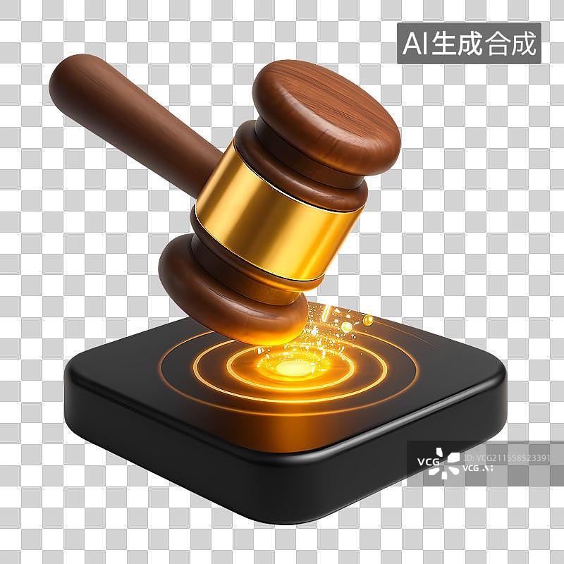 【AI数字艺术】金色法槌与法律权威3D图标图片素材