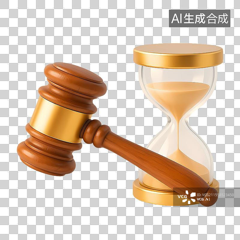 【AI数字艺术】法律沙漏与法槌3D图标图片素材