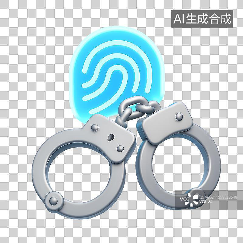 【AI数字艺术】手铐与指纹3D图标图片素材