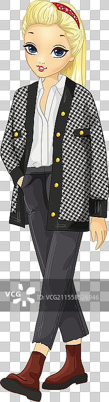 穿着黑色针织校服外套的女孩图片素材