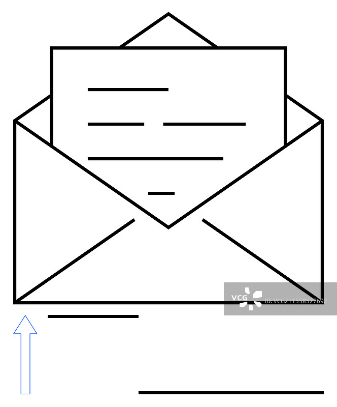打开信封，里面有一份文件，向上翘起。图片素材