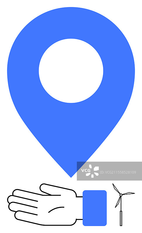 手握风力涡轮机的地理定位标记图片素材
