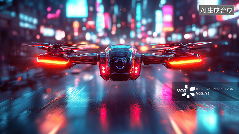 【AI数字艺术】无人机在城市建筑中快速穿梭图片素材