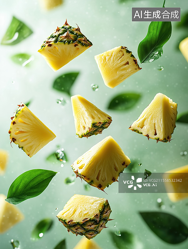 【AI数字艺术】切片菠萝水果特写图图片素材