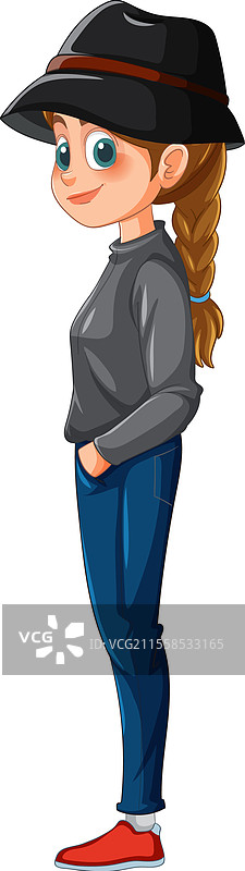 戴着帽子和休闲服装的年轻女孩图片素材