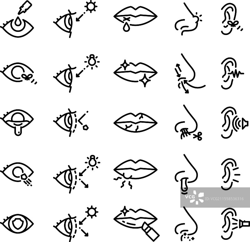 耳朵、眼睛、鼻子和嘴巴图标集合图片素材