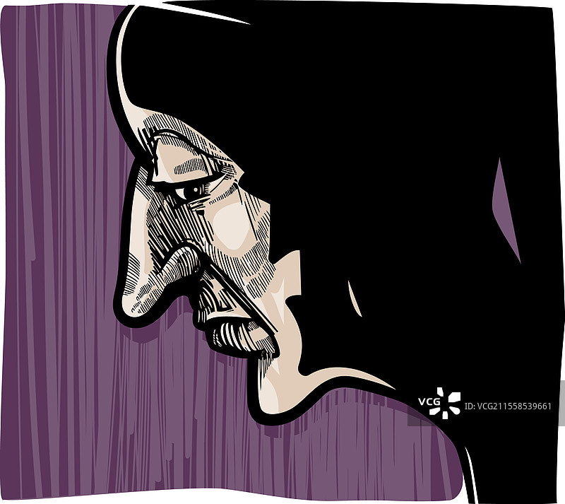 黑暗中悲伤男人的侧面艺术画作图片素材