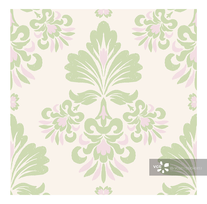 经典花卉达马斯克彩色绿色图案图片素材
