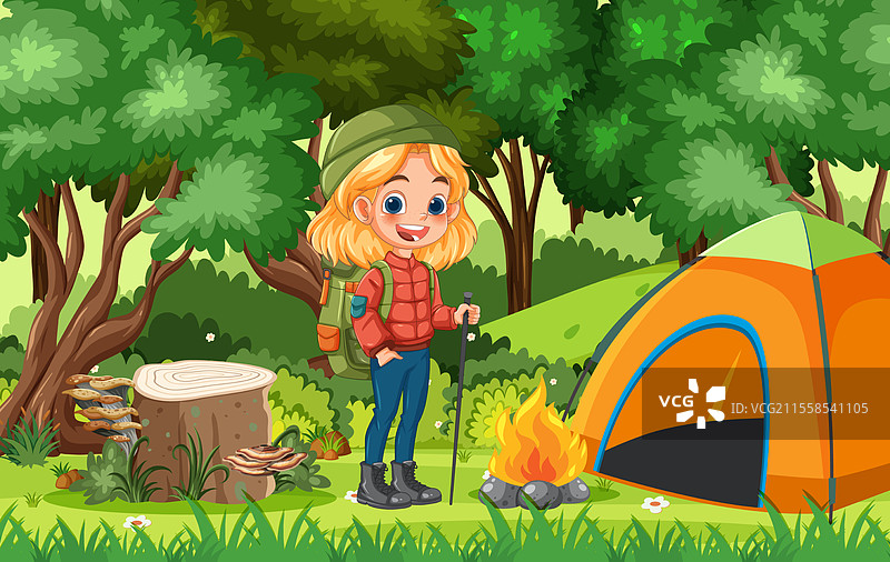 孩子在大自然中享受露营之旅图片素材