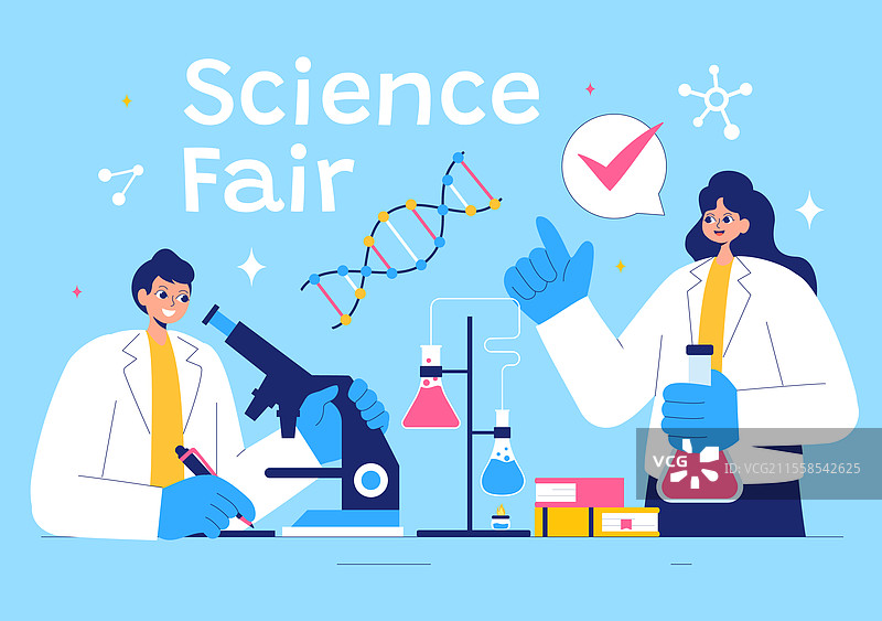 科学展览，化学家正在进行实验图片素材