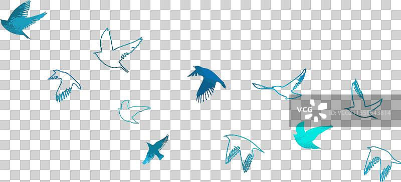 一群蓝色水彩飞鸟的手绘图图片素材