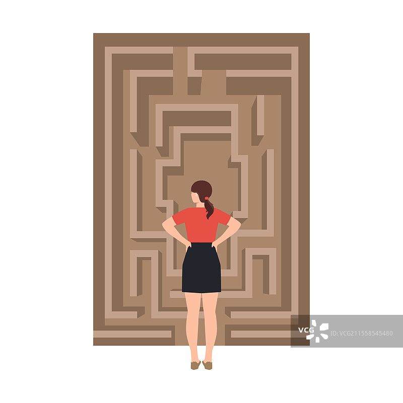 女人站在挑战的迷宫中图片素材