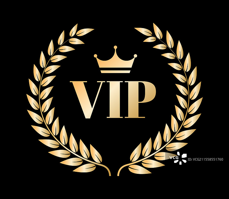 奢华的VIP金色徽章，配有皇冠和月桂叶图片素材