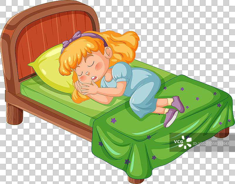 一个孩子在床上安静地睡觉图片素材