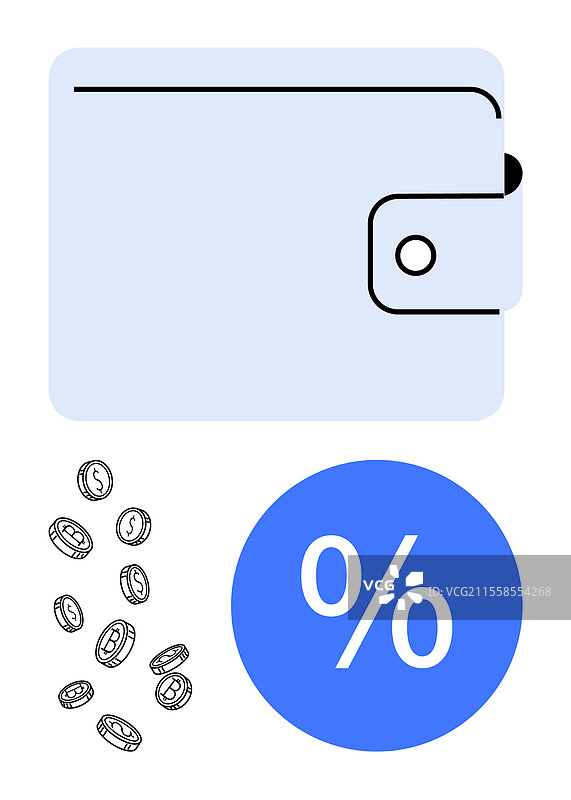 钱包里装着硬币和百分号符号的象征意义图片素材