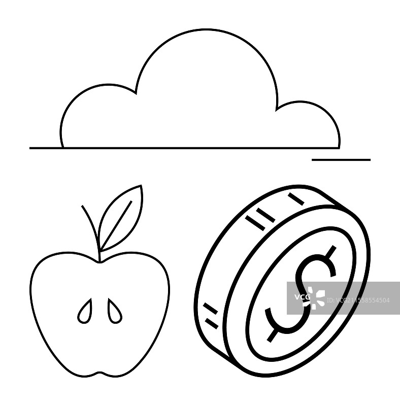 云朵、苹果和美元硬币的象征意义图片素材