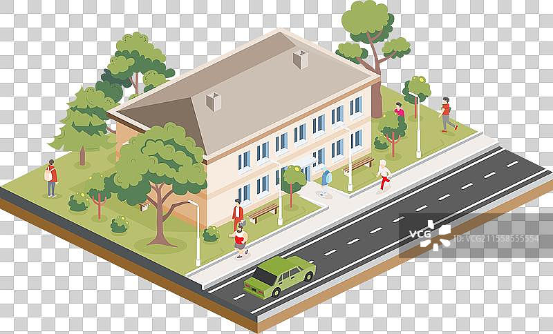 等距的两层住宅建筑与图片素材