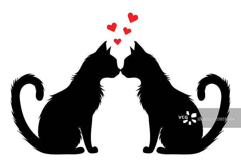 黑色猫咪剪影表达爱的情感图片素材