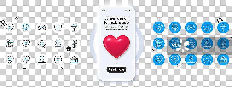 爱你、冰淇淋和游戏手柄的线条图标图片素材