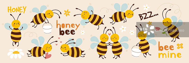 可爱的蜜蜂与花朵的爱，复活节的昆虫图片素材