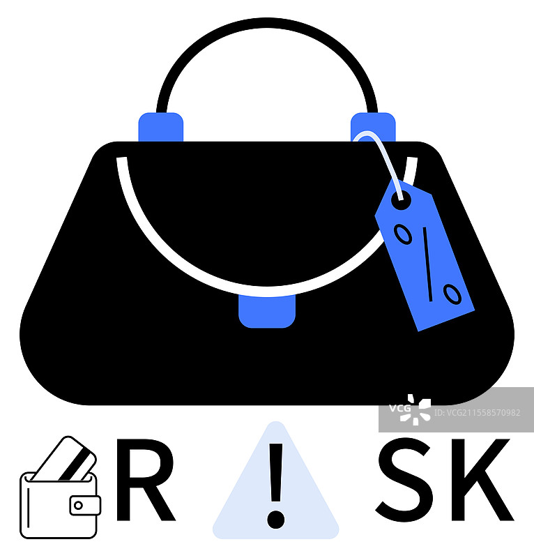 带有折扣标签的钱包和风险符号的手提包图片素材