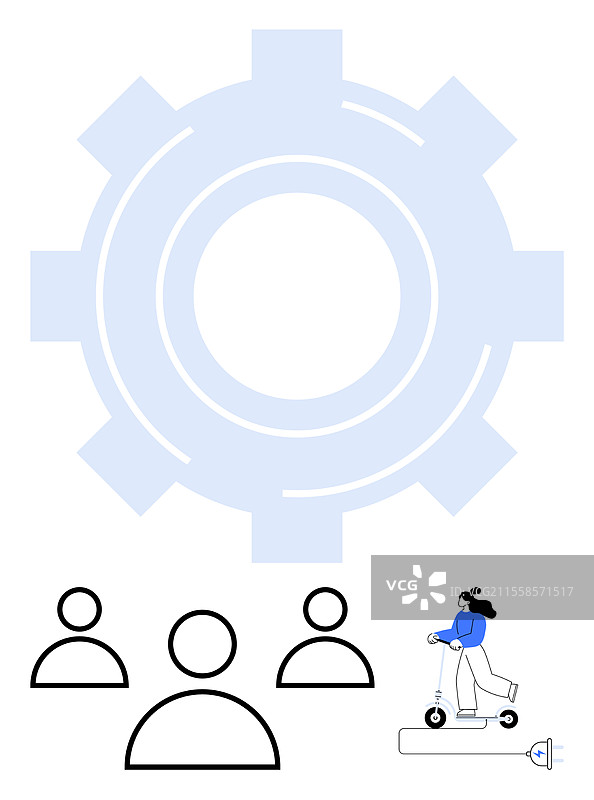 骑电动滑板车的人与齿轮符号图片素材