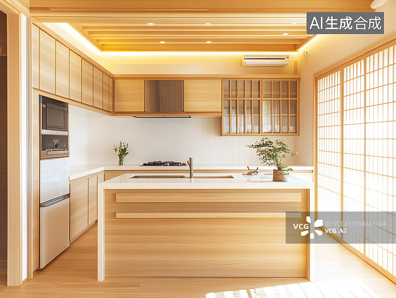 【AI数字艺术】现代日式厨房设计图片素材