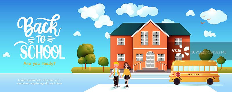 学生们回到学校的教育横幅图片素材