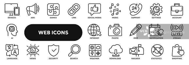 与互联网相关的线条图标集图片素材