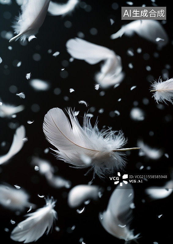 【AI数字艺术】柔软轻盈的羽毛飞在空中图片素材