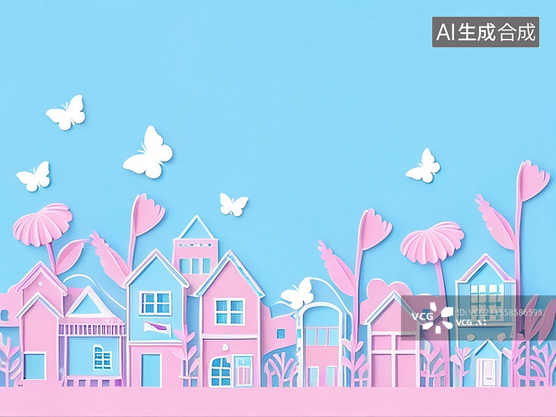 【AI数字艺术】纸艺风格梦幻家园图景图片素材