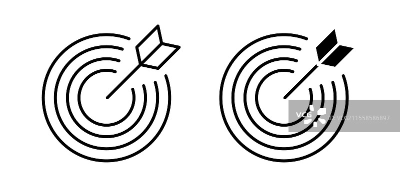 黑色平面和线条风格的靶心图标包图片素材