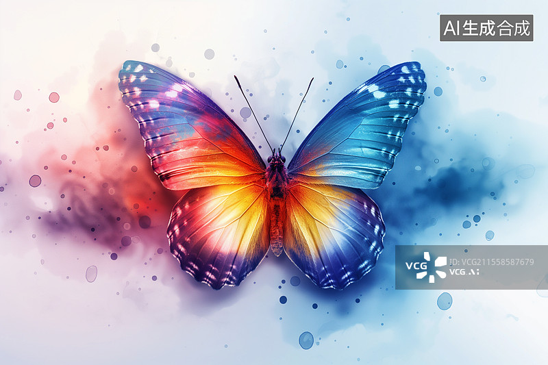 【AI数字艺术】彩色水彩插画一只漂亮的蝴蝶图片素材