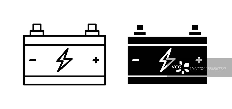 黑色平面和线条风格的汽车电池图标包图片素材