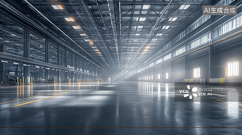 【AI数字艺术】宽敞的工业仓库内部图片素材