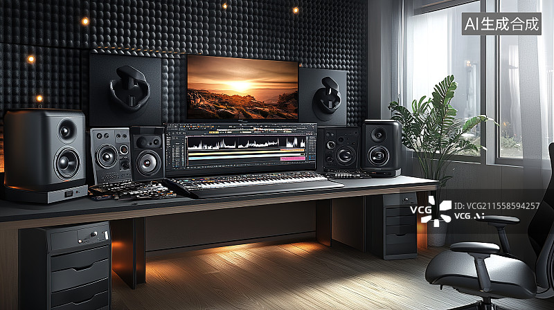 【AI数字艺术】现代专业音频录音棚图片素材