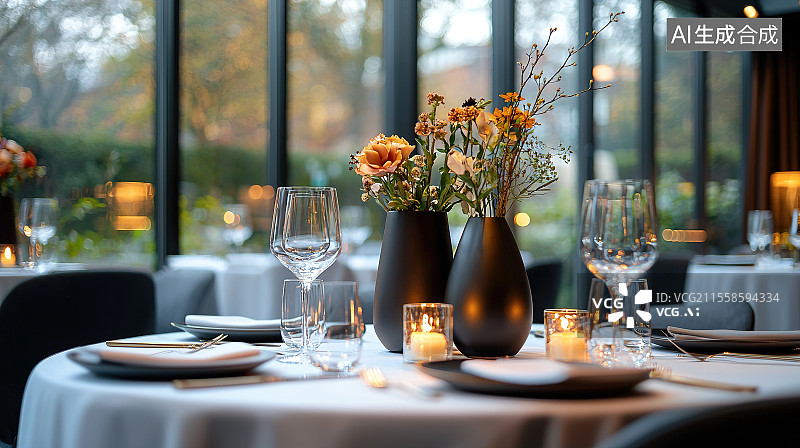 【AI数字艺术】精致餐厅就餐桌椅摆设图片素材