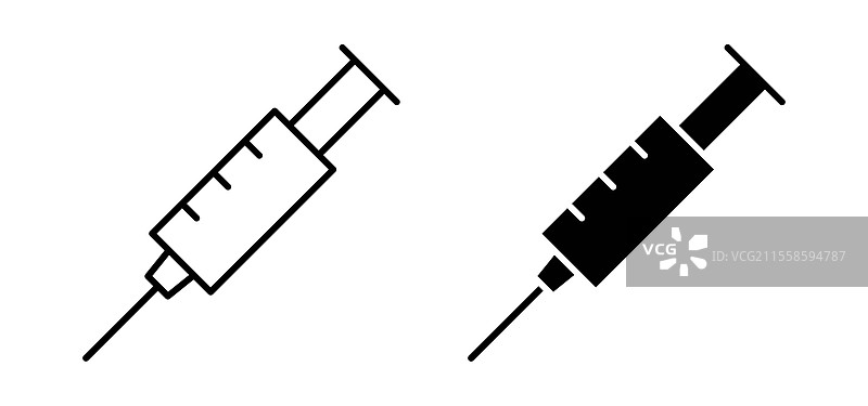 黑色平面和线条注射器图标包图片素材