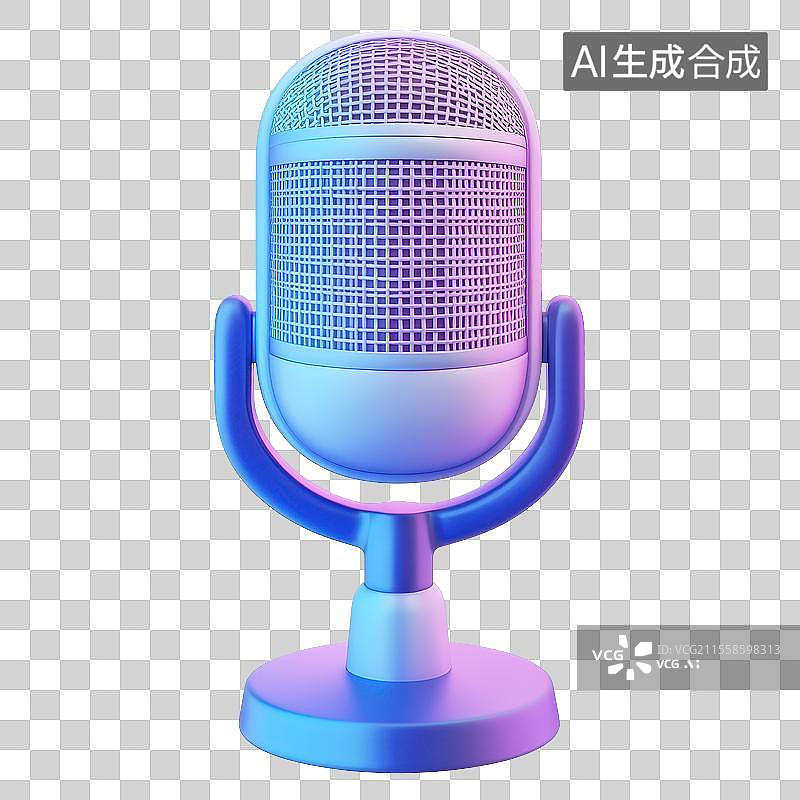 【AI数字艺术】3D渲染免扣图元素蓝色麦克风话筒图片素材