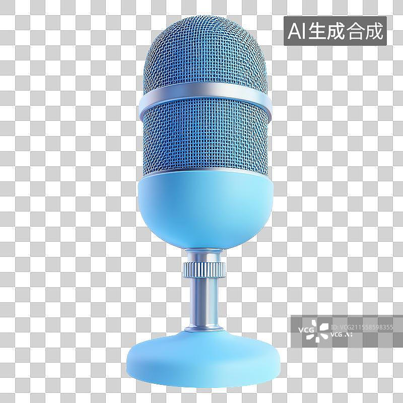 【AI数字艺术】3D渲染免扣图元素蓝色麦克风话筒图片素材