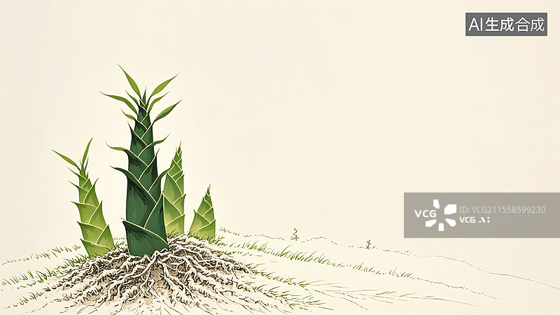 【AI数字艺术】水墨国风春笋竹笋手绘插画图片素材