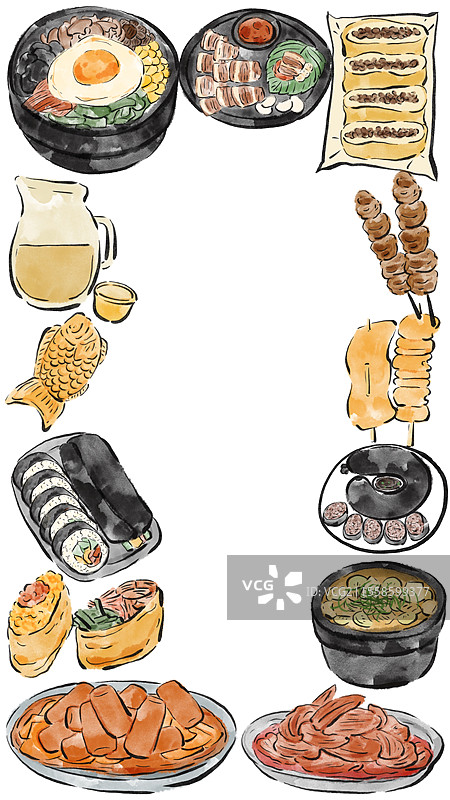 水墨风延吉美食插画图片素材