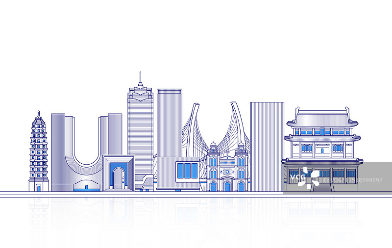 中国城市保定天际线矢量地标建筑插画图片素材