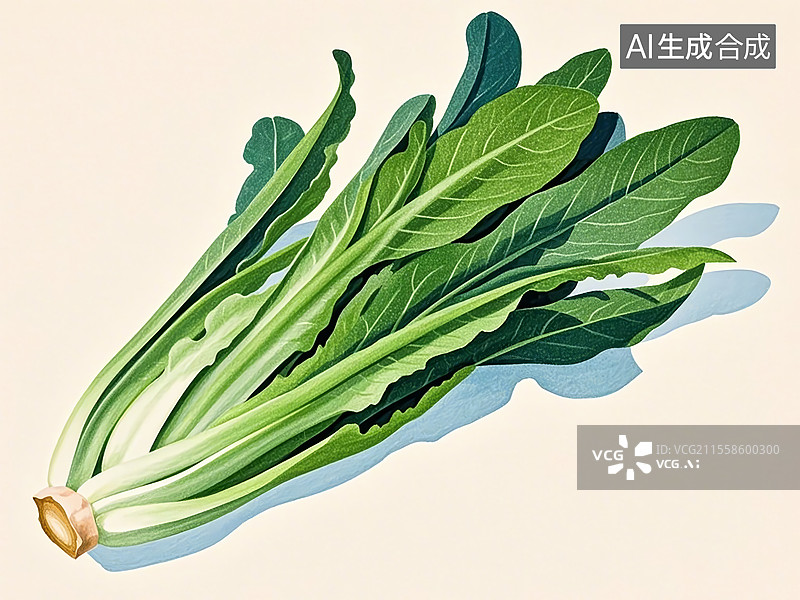 【AI数字艺术】油麦菜蔬菜生鲜手绘包装插画图片素材