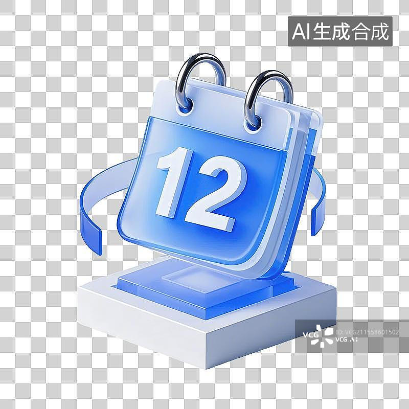 【AI数字艺术】3D日历上面有数字12图标图片素材