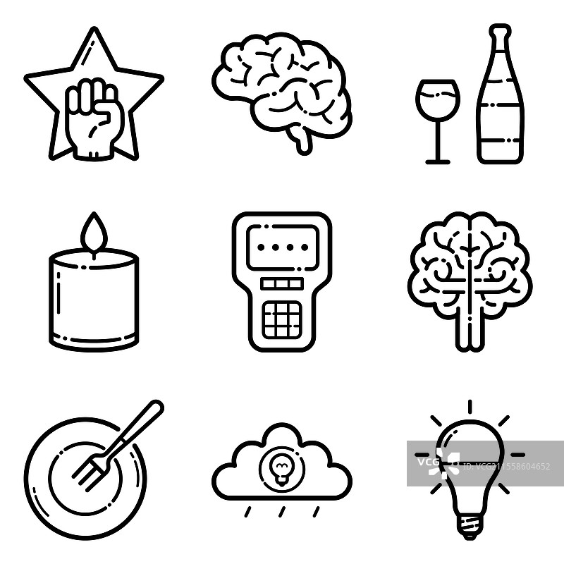 基本扁平图标集，孤立在白色背景上图片素材