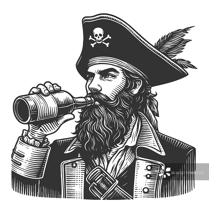 海盗饮酒的雕刻图案图片素材