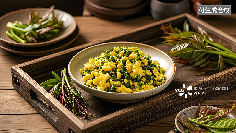 【AI数字艺术】一盘香椿头炒鸡蛋图片素材